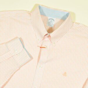 Brooks Brothers Regent Oxford Shirt Mens 2XL Orange Stripe Non Iron Stretch New